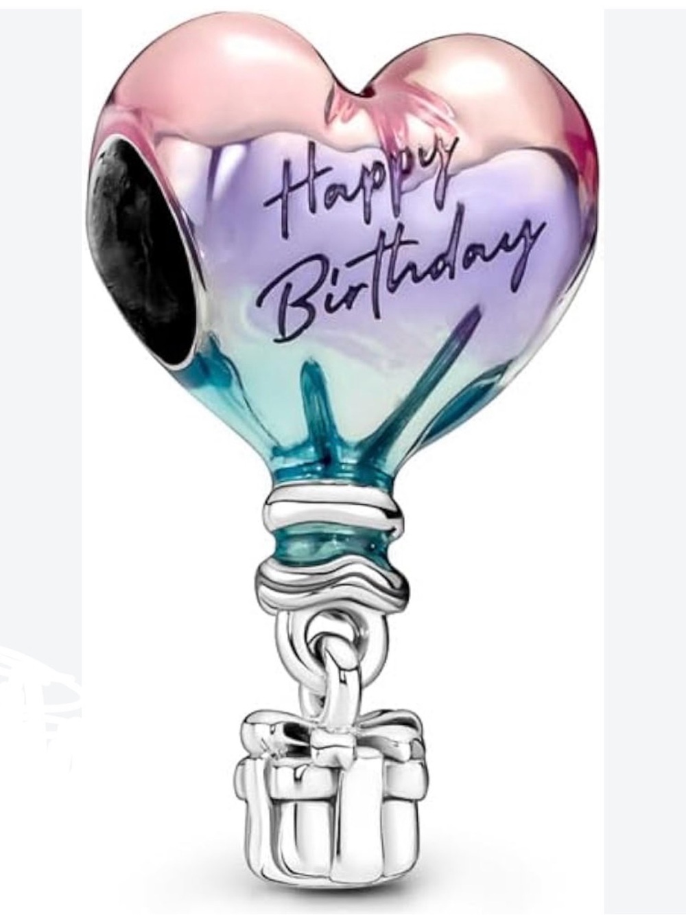 Happy Birthday Heart Glass Charm in Pink-Purple-Blue